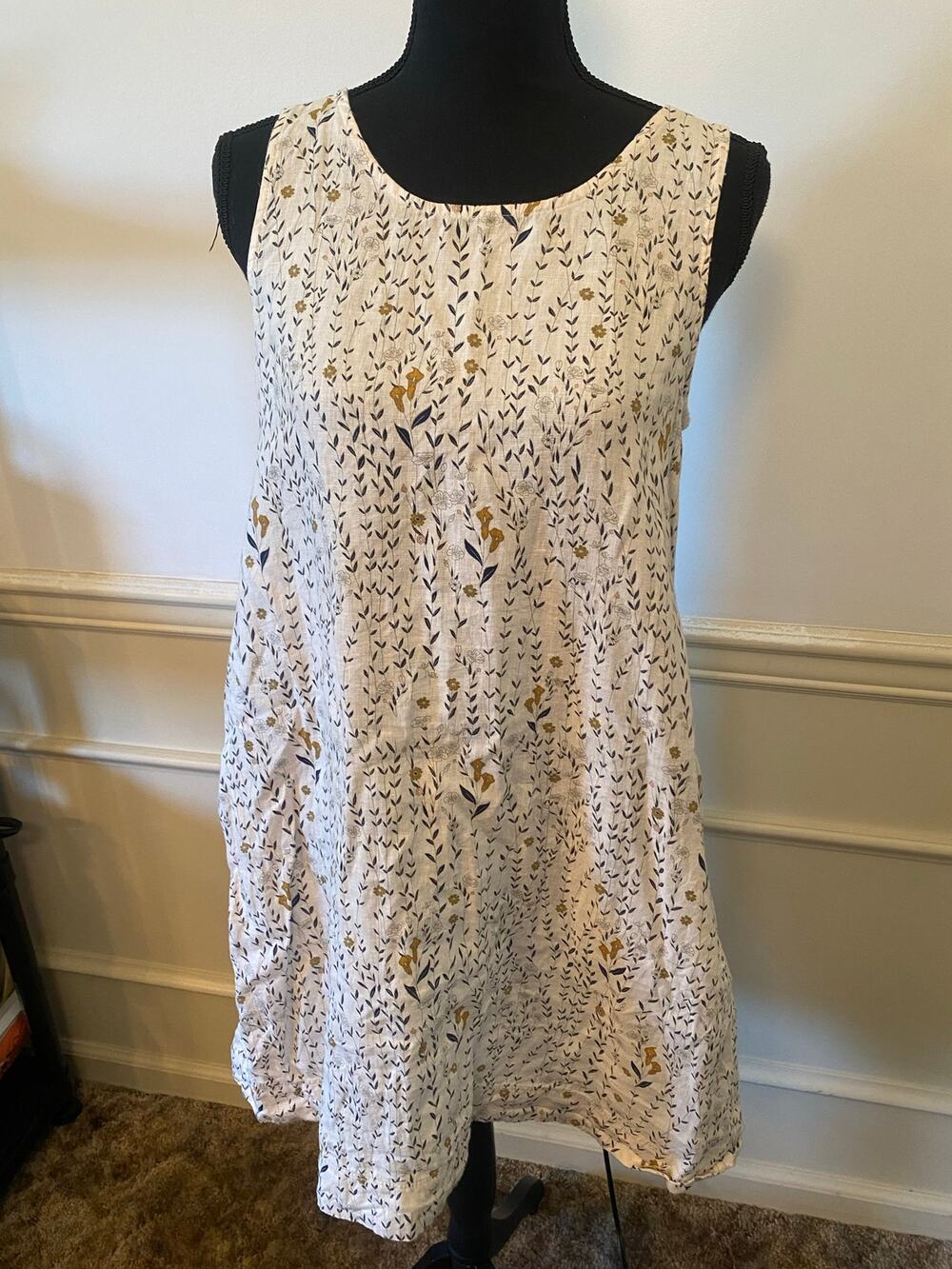 Rachel Zoe White Floral Linen Mini Shift Dress Sleeveless Keyhole Back Pockets